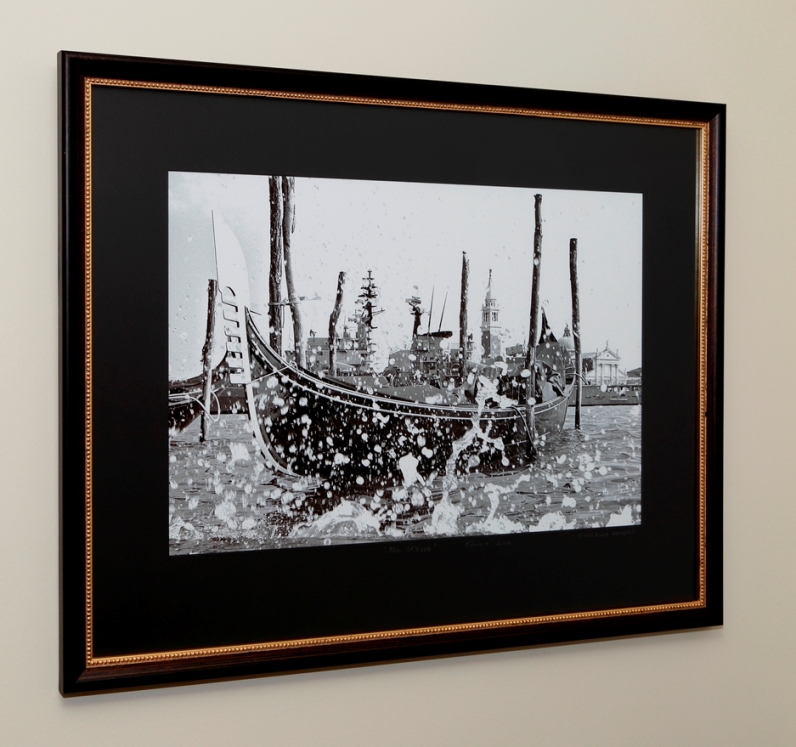 Framed B&W photo-Venetian gondola-black beaded frame-Victor Alan Herbert